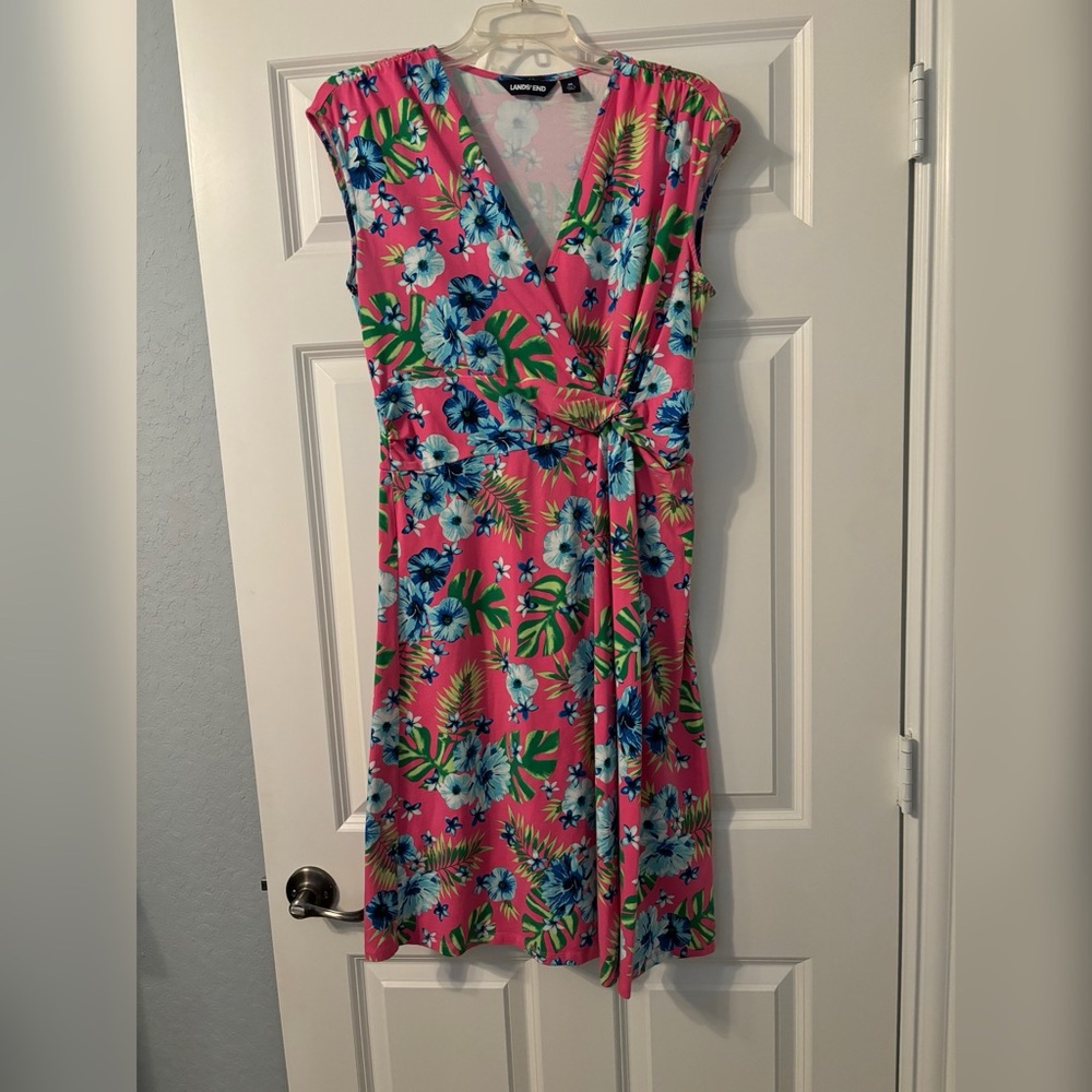 Lands End Pink Floral Midi Dress
